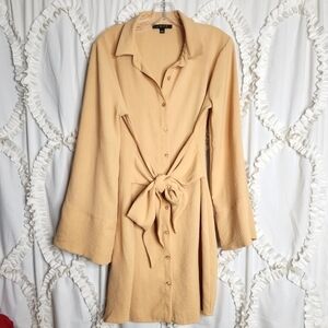 FORE COLLECTION Yellow Button Up Bell Sleeve DRESS Sz Large